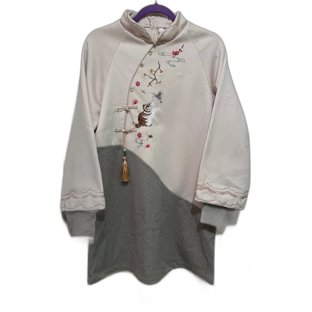 CHINESE STYLE HANFU EMBROIDERED SWEATSHIRT DRESS nwot m/l
